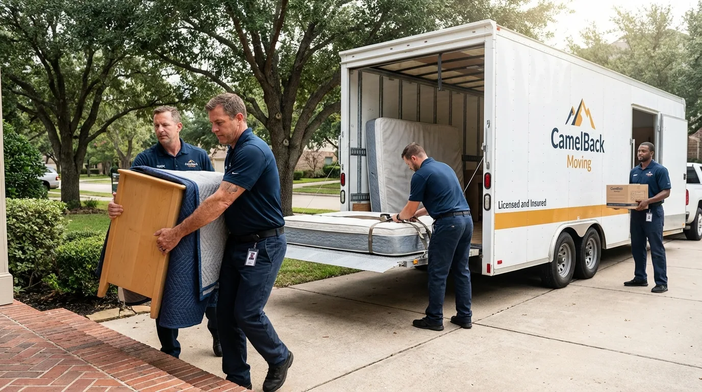 Crew loading residential truck for cross-state move from Newberry, FL