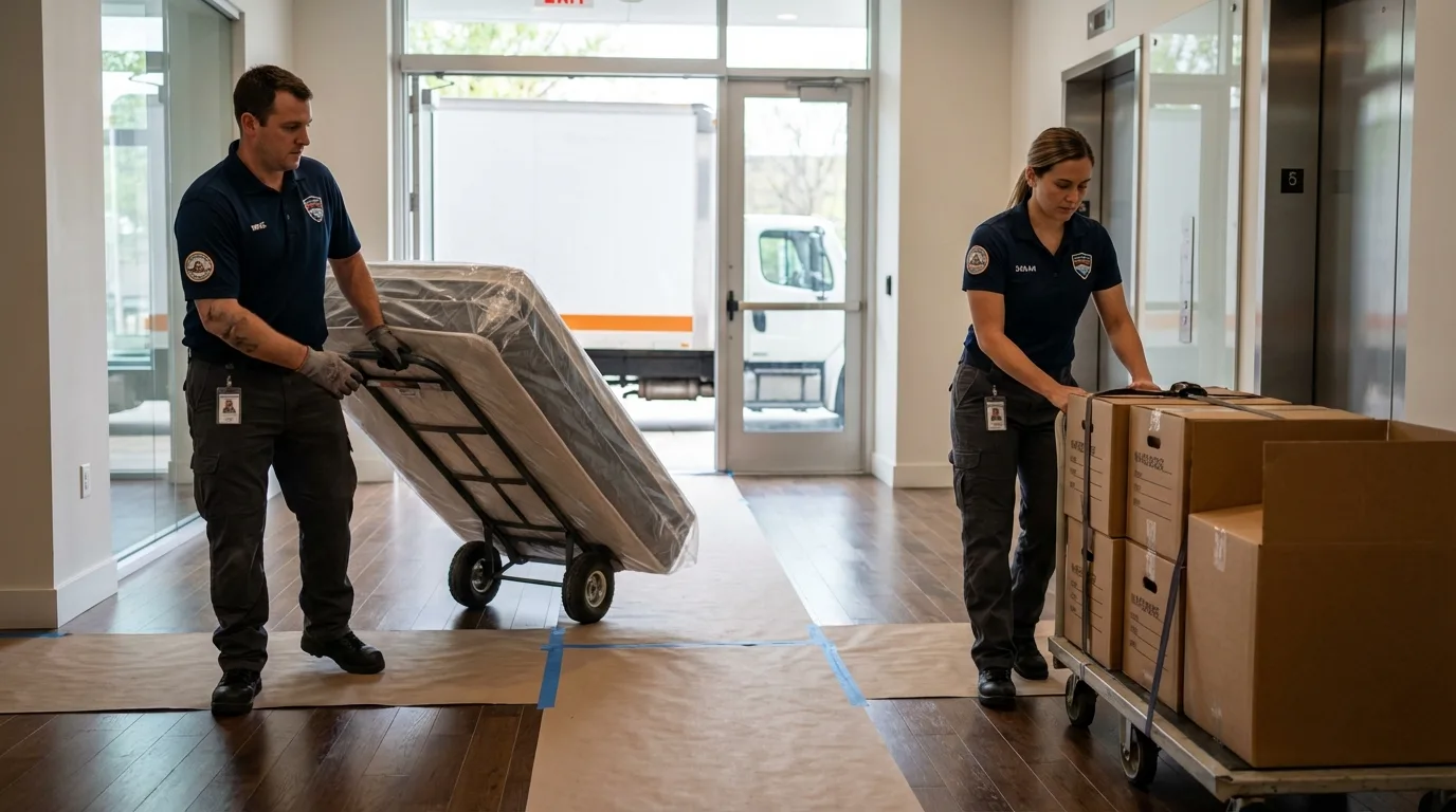 Professional apartment movers loading elevator in Newberry, FL
